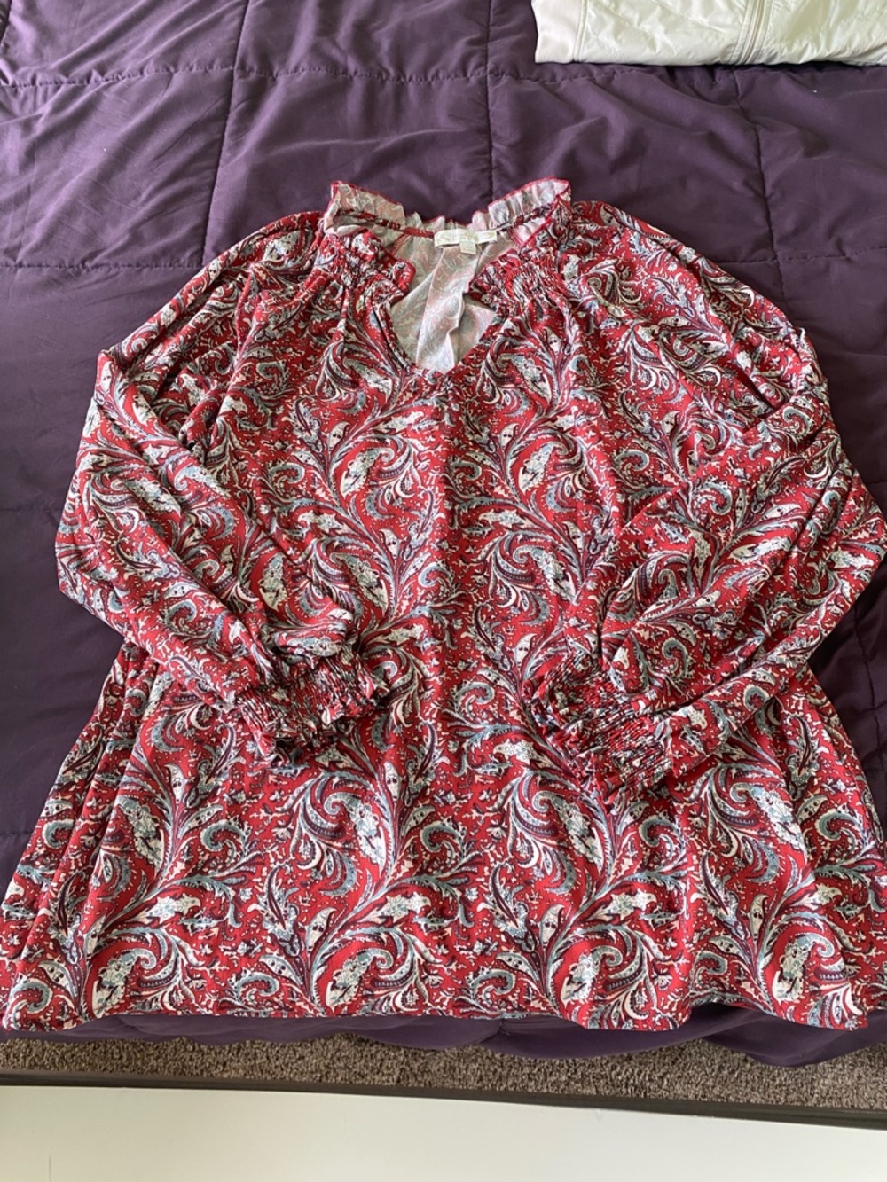 Suzanne Betro Red Paisley Peasant Blouse